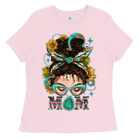 Bubblegum Pink Western Messy Bun Mom With Sunflower Ladies Tee - BundleAndBundleShop