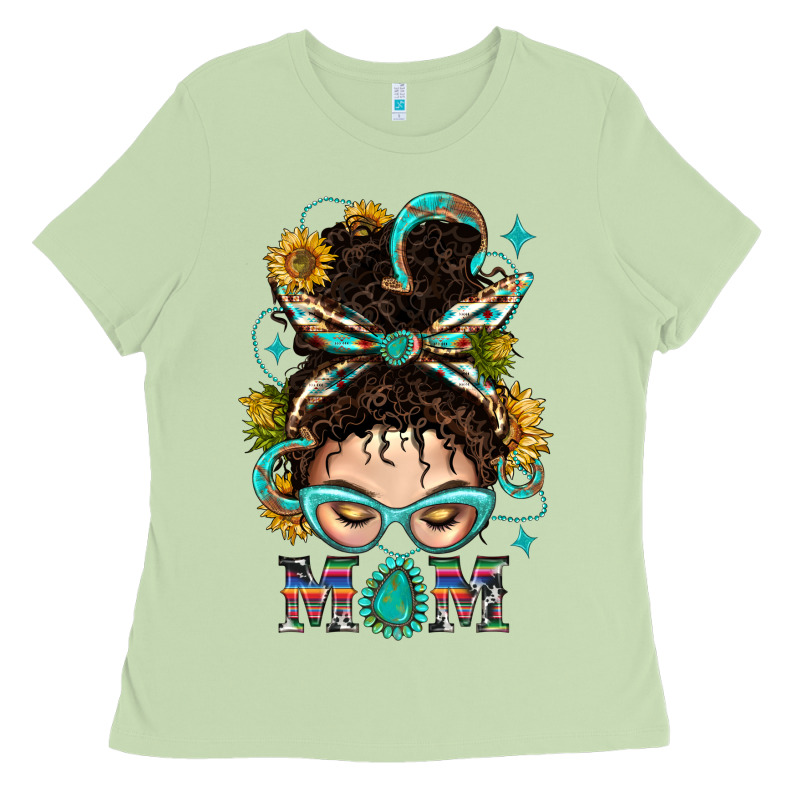 Western Messy Bun Mom With Sunflower Ladies Tee by BundleAndBundleShop | Teevron