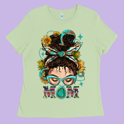 Western Messy Bun Mom With Sunflower Ladies Tee Designed By Bundleandbundleshop