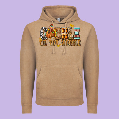 Gobble Til You Wobble With Turkey Vintage Hoodie Designed By Texasbilliewilder