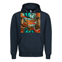 Navy western thanksgiving seamless pattern Zipper Hoodie - BundleAndBundleShop