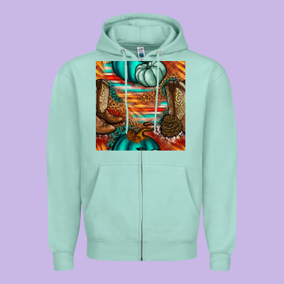 Western Thanksgiving Seamless Pattern Zipper Hoodie Designed By Bundleandbundleshop