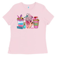 Bubblegum Pink Nail Coffee Cups With Rings Bbs Ladies Tee - BundleAndBundleShop