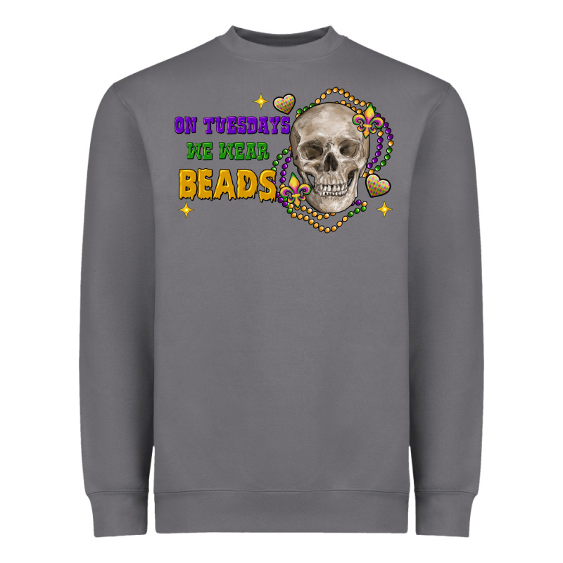On Tuesdays We Wear Beads Skull Heavyweight Sweatshirt by FaDigitalArtStudio | Teevron