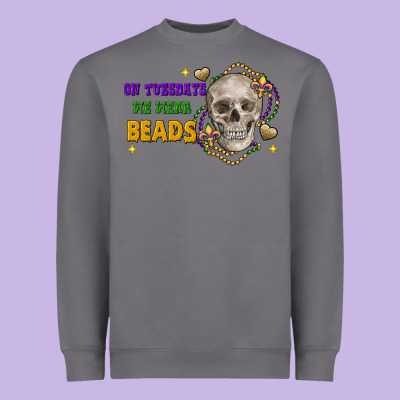 On Tuesdays We Wear Beads Skull Heavyweight Sweatshirt Designed By Fadigitalartstudio
