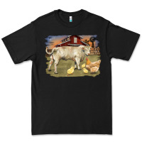 Black charolaris bull and chicken in barnyard Premium Tee - RanaPortraitStore