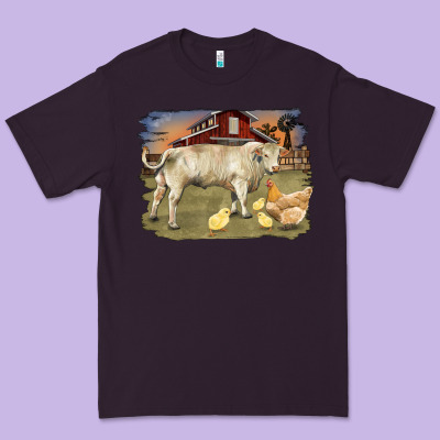 Charolaris Bull And Chicken In Barnyard Premium Tee Designed By Ranaportraitstore