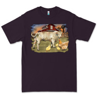 Plum charolaris bull and chicken in barnyard Premium Tee - RanaPortraitStore