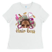 White Hair Boss Afro Messy Bun With Money Bbs Ladies Tee - BundleAndBundleShop