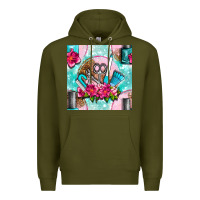 Army Green nail tools and polish with flowers and tooled leather seamless pattern Premium Hoodie - BundleAndBundleShop