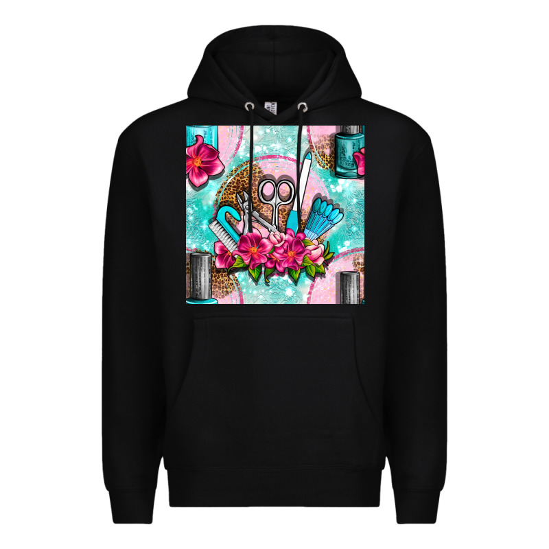 Nail Tools And Polish With Flowers And Tooled Leather Seamless Pattern Premium Hoodie by BundleAndBundleShop | Teevron