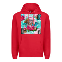 Red nail tools and polish with flowers and tooled leather seamless pattern Premium Hoodie - BundleAndBundleShop