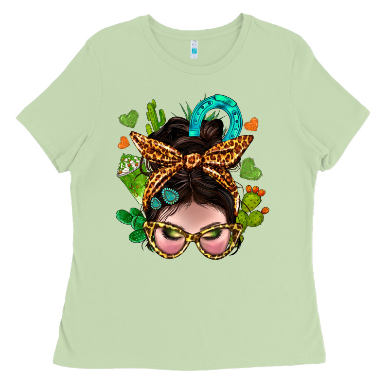 Western  Messy Bun With Cactus Ladies Tee by BundleAndBundleShop | Teevron