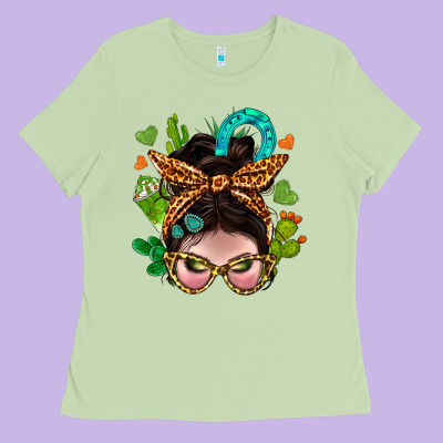 Western  Messy Bun With Cactus Ladies Tee Designed By Bundleandbundleshop
