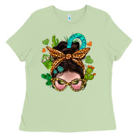 Matcha Western  Messy Bun With Cactus Ladies Tee - BundleAndBundleShop