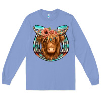 Colony Blue highland cow serape floral headband horseshoe Long Sleeve Tee - Jasminsmagicworld