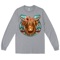 Highland Cow Serape Floral Headband Horseshoe Long Sleeve Tee | Teevron