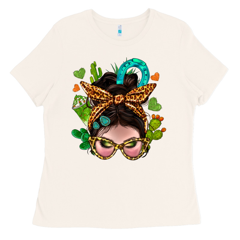 Western  Messy Bun With Cactus Ladies Tee by BundleAndBundleShop | Teevron