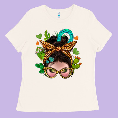 Western  Messy Bun With Cactus Ladies Tee Designed By Bundleandbundleshop