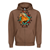 Chestnut Aztec Symbol With Horse Zipper Hoodie - FaDigitalArtStudio