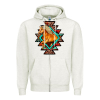 Oatmeal Heather Aztec Symbol With Horse Zipper Hoodie - FaDigitalArtStudio