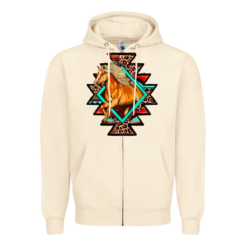Aztec Symbol With Horse Zipper Hoodie by FaDigitalArtStudio | Teevron