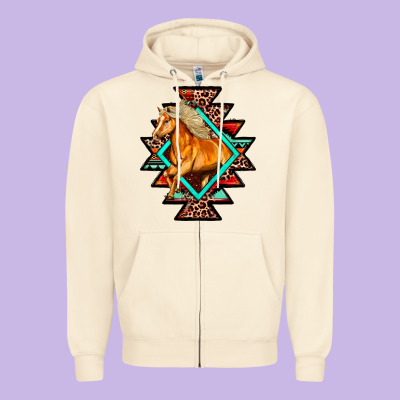Aztec Symbol With Horse Zipper Hoodie Designed By Fadigitalartstudio
