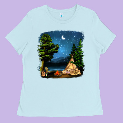 Night Glamping Camp With Wine Ladies Tee Designed By Bundleandbundleshop