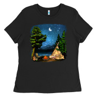 Black Night Glamping Camp With Wine Ladies Tee - BundleAndBundleShop