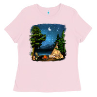 Bubblegum Pink Night Glamping Camp With Wine Ladies Tee - BundleAndBundleShop