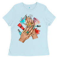 Baby Blue Western Nail Art With Nail Material Bbs Ladies Tee - BundleAndBundleShop