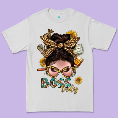 Western Messy Bun Boss Lady With Money Premium Tee Designed By Bundleandbundleshop