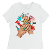 White Western Nail Art With Nail Material Bbs Ladies Tee - BundleAndBundleShop