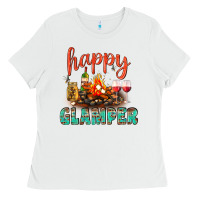 White Happy Glamper Camp Ladies Tee - BundleAndBundleShop