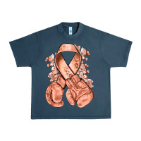 Midnight Navy Uterine Cancer peach ribbon with boxing gloves Urban Heavy Tee - NancyCooperArtShop