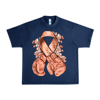 Navy Uterine Cancer peach ribbon with boxing gloves Urban Heavy Tee - NancyCooperArtShop