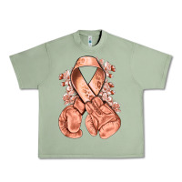 Oil Green Uterine Cancer peach ribbon with boxing gloves Urban Heavy Tee - NancyCooperArtShop