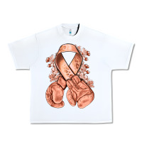 White Uterine Cancer peach ribbon with boxing gloves Urban Heavy Tee - NancyCooperArtShop