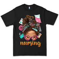 Black Messy Bun Nursing With Leopard Glasses Bbs Premium Tee - BundleAndBundleShop