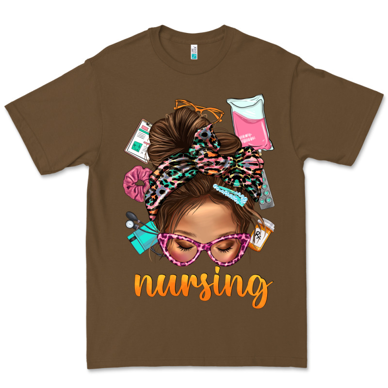 Messy Bun Nursing With Leopard Glasses Bbs Premium Tee by BundleAndBundleShop | Teevron