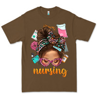 Cacao Messy Bun Nursing With Leopard Glasses Bbs Premium Tee - BundleAndBundleShop