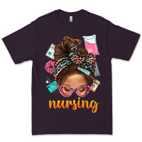 Plum Messy Bun Nursing With Leopard Glasses Bbs Premium Tee - BundleAndBundleShop