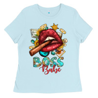 Baby Blue Western Boss Babe Cigar Lip Ladies Tee - BundleAndBundleShop