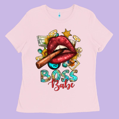 Western Boss Babe Cigar Lip Ladies Tee Designed By Bundleandbundleshop