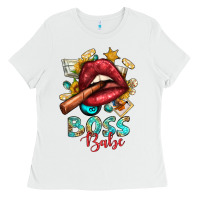 White Western Boss Babe Cigar Lip Ladies Tee - BundleAndBundleShop