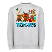 Heather Grey Teacher Coffee Cups Heavyweight Sweatshirt - FaDigitalArtStudio