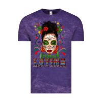 Cloud Purple Proud Latina Skull Girl Messy Bun Vintage Tee - texasbilliewilder