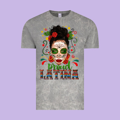 Proud Latina Skull Girl Messy Bun Vintage Tee Designed By Texasbilliewilder