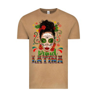 Vintage Camel Proud Latina Skull Girl Messy Bun Vintage Tee - texasbilliewilder