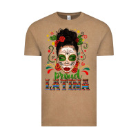 Vintage Coffee Proud Latina Skull Girl Messy Bun Vintage Tee - texasbilliewilder